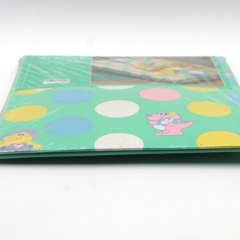 NOS MERVYN'S Child's Complete Gift Wrap Kit Green W/ Polka Dots Dinosaurs Rattle